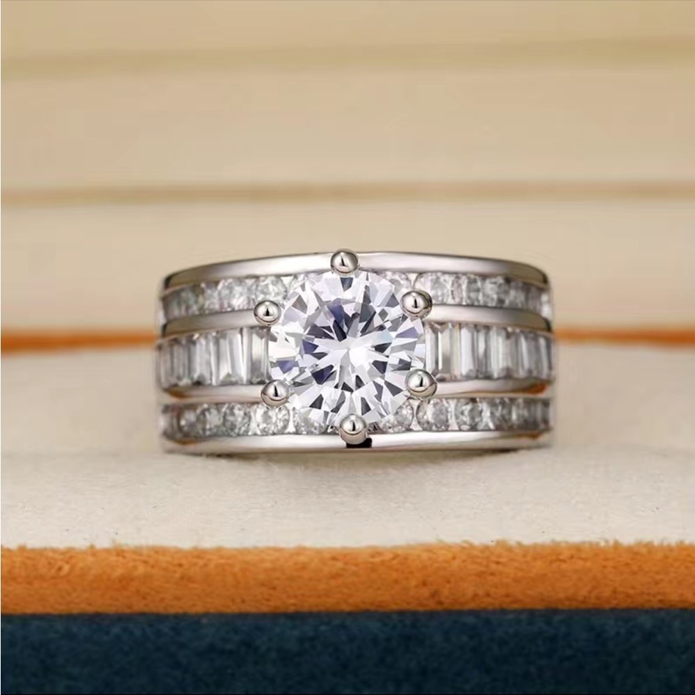 New 925 Silver Bridal Engagement Wedding Promise Romantic Proposal Diamond Ring - Picture 9 of 9